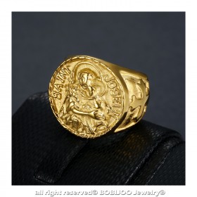 BA0348 BOBIJOO Jewelry Ring Siegelring Menschen St. Josef Stahl 316L Gold