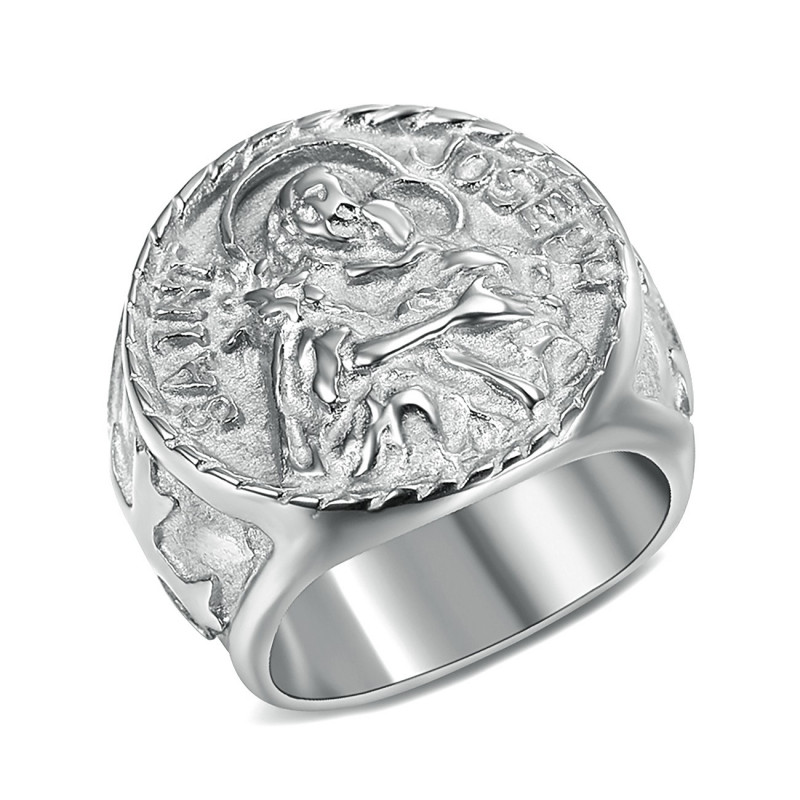 Bague Chevalière Homme Saint Joseph Acier 316L bobijoo