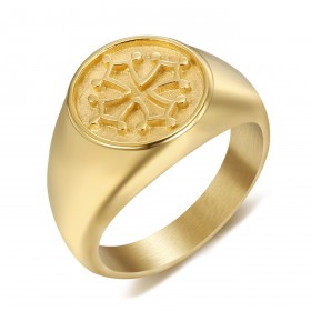 BA0350 BOBIJOO Jewelry Ring Siegelring Herren Damen Kreuz Okzitanien Stahl Gold