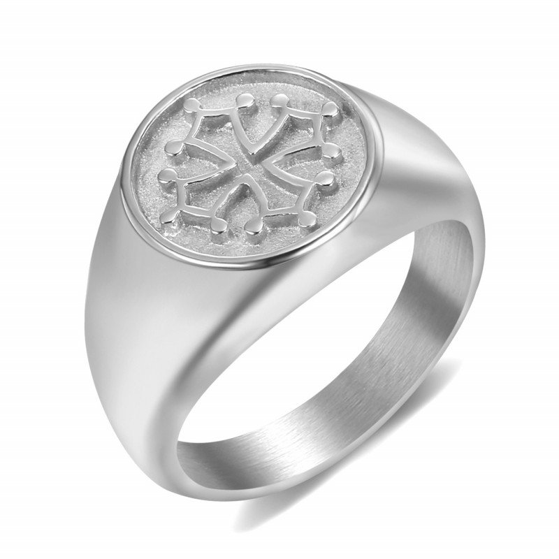 Bague Chevalière Homme Femme Croix Occitanie Acier bobijoo