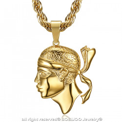 PE0234 BOBIJOO Jewelry Grande ciondolo corso testa di moro Corsica in acciaio dorato
