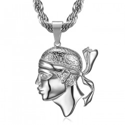 PE0235 BOBIJOO Jewelry Large Corsican Pendant Head of Moor Corsica Steel