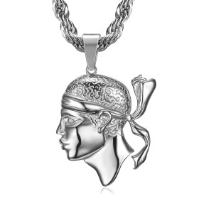 PE0235 BOBIJOO Jewelry Large Corsican Pendant Head of Moor Corsica Steel