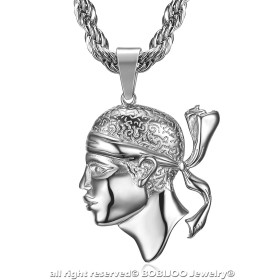 PE0235 BOBIJOO Jewelry Large Corsican Pendant Head of Moor Corsica Steel