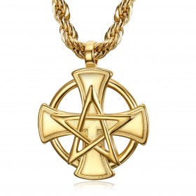 PE0236 BOBIJOO Jewelry Ciondolo Croce Templare Pentagrame Pentacolo Mason Oro