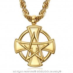 PE0236 BOBIJOO Jewelry Colgante Cruz Templaria Pentagrame Pentáculo Mason Oro