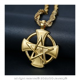 PE0236 BOBIJOO Jewelry Anhänger Templer Kreuz Pentagrame Pentagramm Maurer Gold