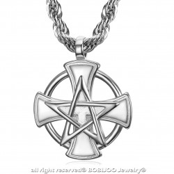 PE0237 BOBIJOO Jewelry Ciondolo Croce Templare Pentagrame Pentacolo Mason