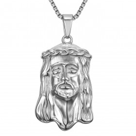 PE0129S BOBIJOO Jewelry Anhänger Kopf von Jesus Christus Stahl 316L + Kette