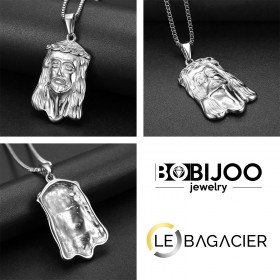 PE0129S BOBIJOO Jewelry Ciondolo Testa di Gesù Cristo Acciaio 316L + String