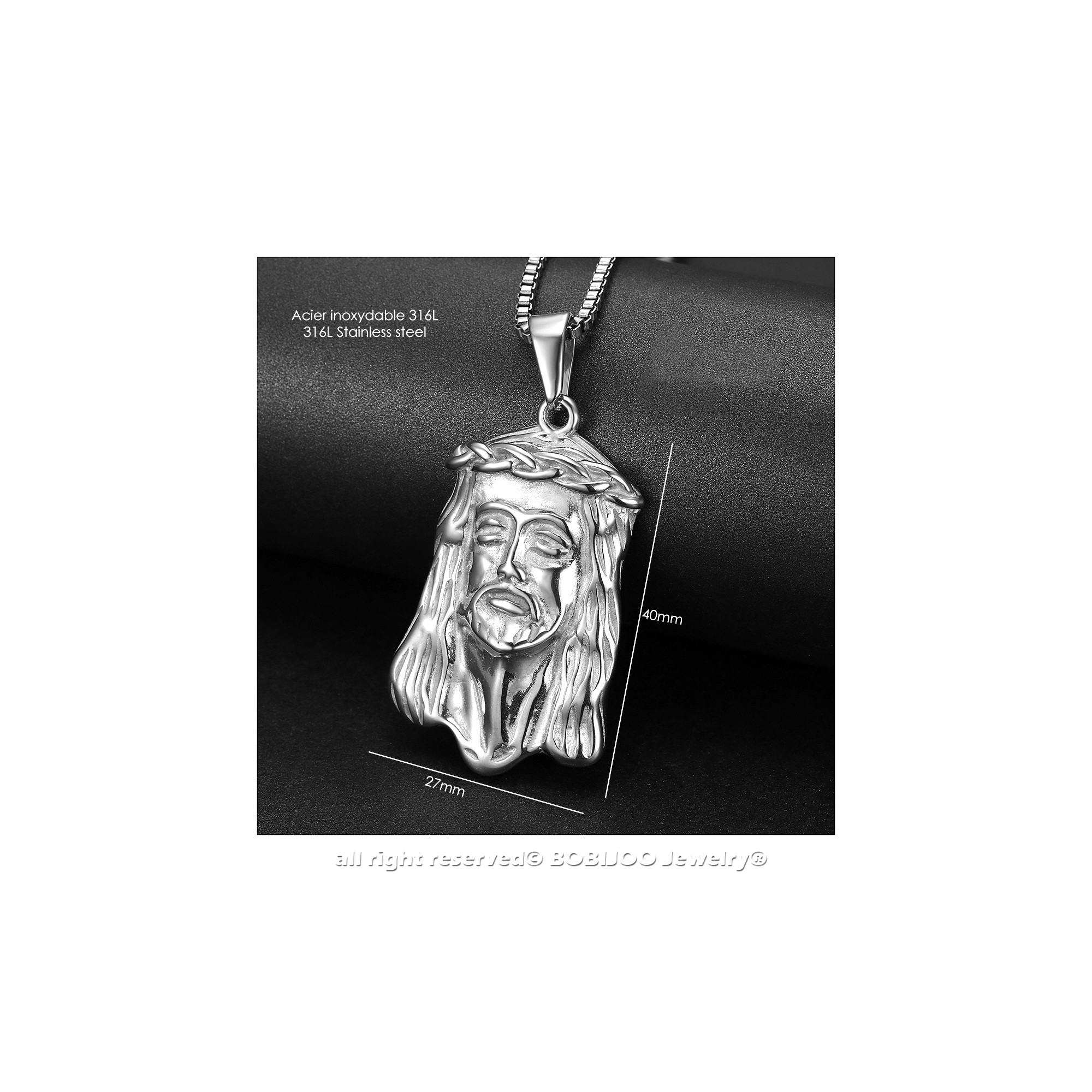 BOBIJOO Jewelry Pendentif Tête de Jésus Christ Acier 316L