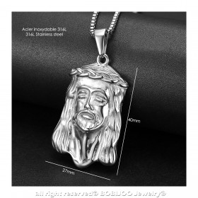 PE0129S BOBIJOO Jewelry Anhänger Kopf von Jesus Christus Stahl 316L + Kette