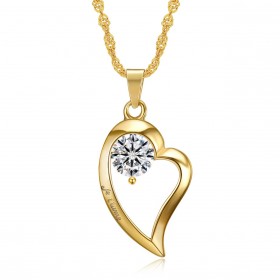 PEF0058 BOBIJOO Jewelry Pendant Necklace Heart I love you stainless Steel Gold Diamond