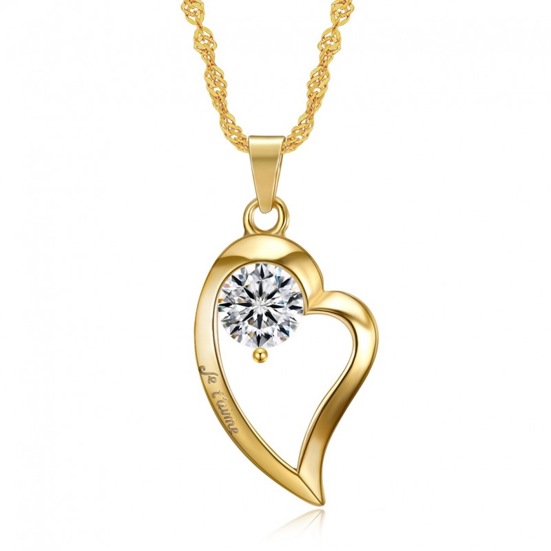 PEF0058 BOBIJOO Jewelry Anhänger Halskette Herz Ich liebe dich-Stahl-Diamant-Gold