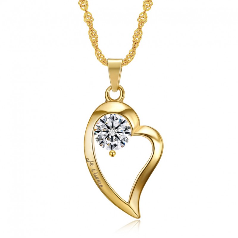 PEF0058 BOBIJOO Jewelry Collana con pendente a Cuore ti amo in Acciaio inox di Diamanti in Oro