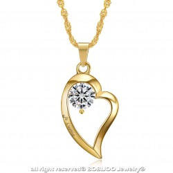 PEF0058 BOBIJOO Jewelry Pendant Necklace Heart I love you stainless Steel Gold Diamond