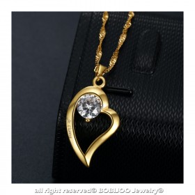 PEF0058 BOBIJOO Jewelry Collana con pendente a Cuore ti amo in Acciaio inox di Diamanti in Oro