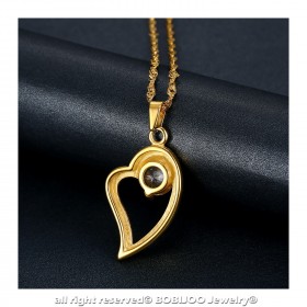 Pendentif Collier Coeur Je t'aime Acier Diamant Or bobijoo