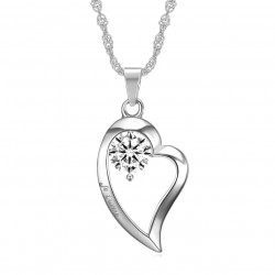 Pendentif Collier Coeur Je t'aime Acier Diamant bobijoo