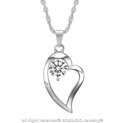 PEF0059 BOBIJOO Jewelry Pendant Necklace Heart I love you stainless Steel Diamond