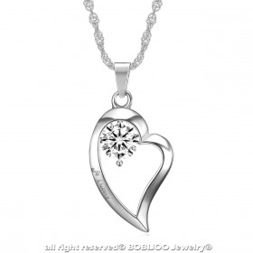 PEF0059 BOBIJOO Jewelry Pendant Necklace Heart I love you stainless Steel Diamond