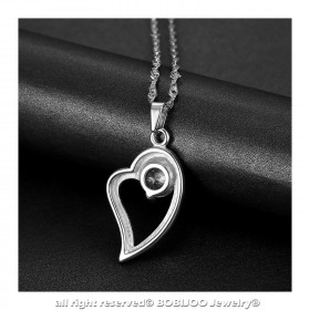 PEF0059 BOBIJOO Jewelry Pendant Necklace Heart I love you stainless Steel Diamond