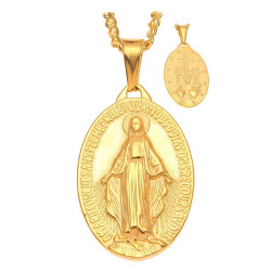 PE0091 BOBIJOO Jewelry Ciondolo Uomo Vergine Miracolosa Di Maria Acciaio Finitura Oro