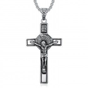 PE0094 BOBIJOO Jewelry Anhänger, St. Benedikt von Nursia Jesus auf Kreuz inri hört