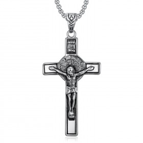 PE0094 BOBIJOO Jewelry Pendant, Saint Benedict of Nursia Jesus on Cross INRI