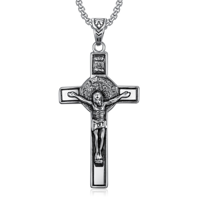 PE0094 BOBIJOO Jewelry Colgante de San Benito de Nursia Jesús en la Cruz INRI