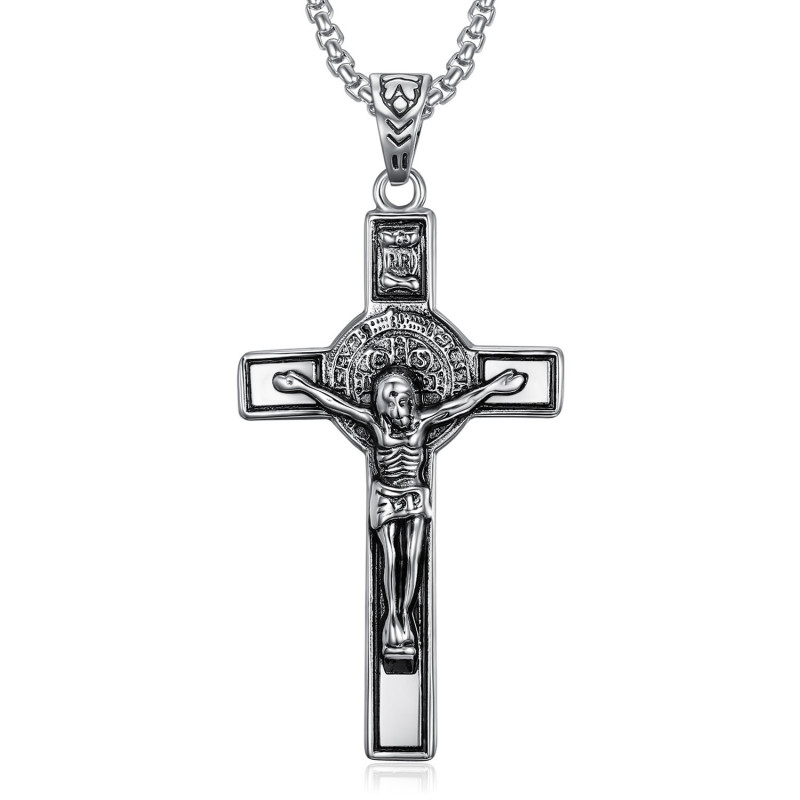 PE0094 BOBIJOO Jewelry Pendant, Saint Benedict of Nursia Jesus on Cross INRI
