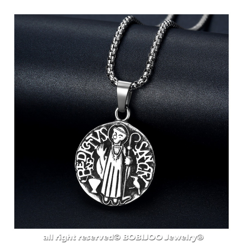 BOBIJOO Jewelry Anello Uomo in Croce San Benedetto Protezione Demone Acciaio Argento Nero 