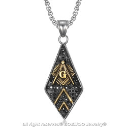 Pendentif Franc-Maçonnerie Losange Acier Or bobijoo