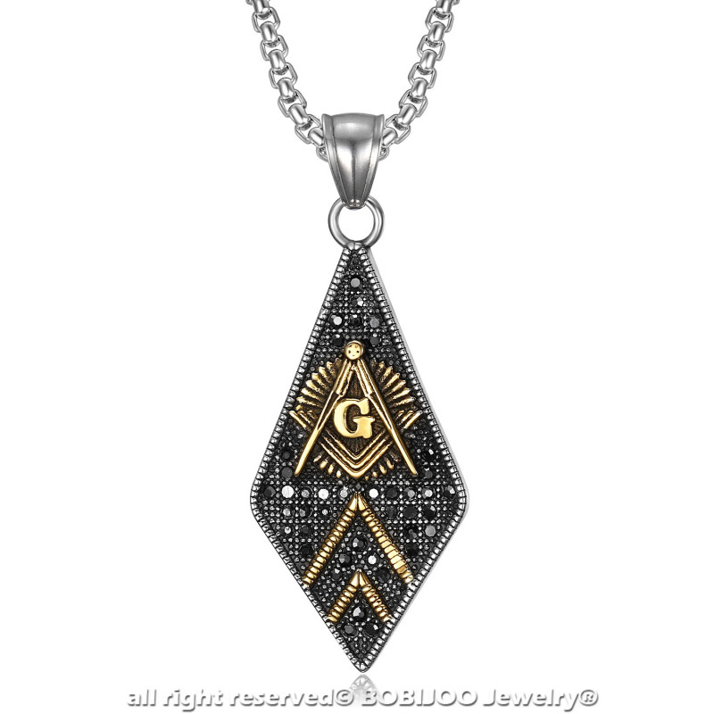 BOBIJOO Jewelry Pendant Freemasonry Diamond Steel Gold 26 90