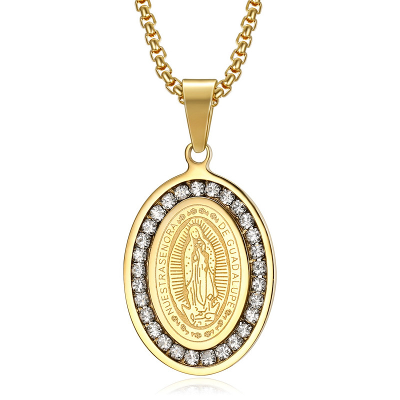 PE0115 BOBIJOO Jewelry Ciondolo Medaglia di Nostra Signora di Guadalupe Strass Oro