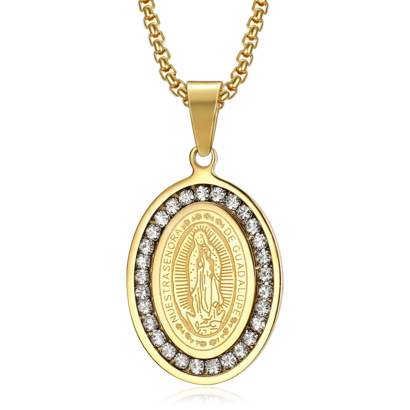 PE0115 BOBIJOO Jewelry Pendant Medal Our Lady of Guadalupe Rhinestone Gold