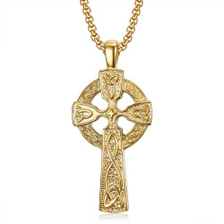 PE0238 BOBIJOO Jewelry Croce Ciondolo Nodo Celtico Irlandese Acciaio Oro