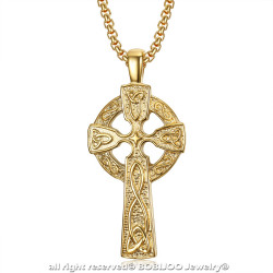 PE0238 BOBIJOO Jewelry Cross Pendant Celtic Knot Irish Steel Gold