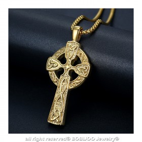 PE0238 BOBIJOO Jewelry Croce Ciondolo Nodo Celtico Irlandese Acciaio Oro