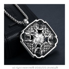 PE0239 BOBIJOO Jewelry Ciondolo croce di cavaliere Templare Celtica Biker cranio Cranio Testa