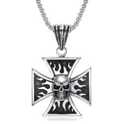 PE0240 BOBIJOO Jewelry Pendant Biker Cross Templar Skull skull Flames