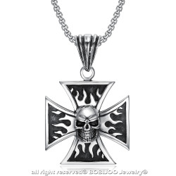 PE0240 BOBIJOO Jewelry Ciondolo Biker Croce Templare Cranio cranio Fiamme