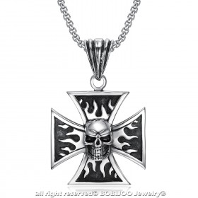 PE0240 BOBIJOO Jewelry Anhänger Biker Kreuz Templer-Schädel totenkopf Flammen