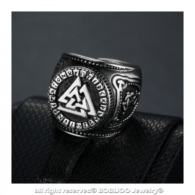 BA0282 BOBIJOO Jewelry Ring Siegelring Valknut Krieger Knoten Besiegt