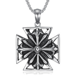 Imposant Pendentif Templier Croix Pattée Acier Vieilli + Chaîne bobijoo