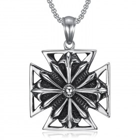 PE0167 BOBIJOO Jewelry Imposanter Anhänger Templer Kreuz Pattée Stahl Gealtert + Kette