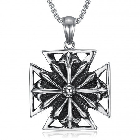 PE0167 BOBIJOO Jewelry Imponente Ciondolo Cavaliere Templare Croce Patente D'Oro In Acciaio Invecchiato + String
