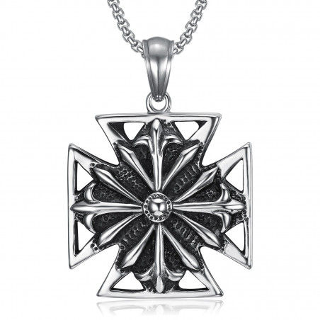Imposant Pendentif Templier Croix Pattée Acier Vieilli + Chaîne bobijoo