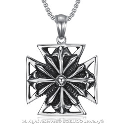 Imposant Pendentif Templier Croix Pattée Acier Vieilli + Chaîne bobijoo