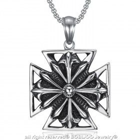 PE0167 BOBIJOO Jewelry Imposanter Anhänger Templer Kreuz Pattée Stahl Gealtert + Kette